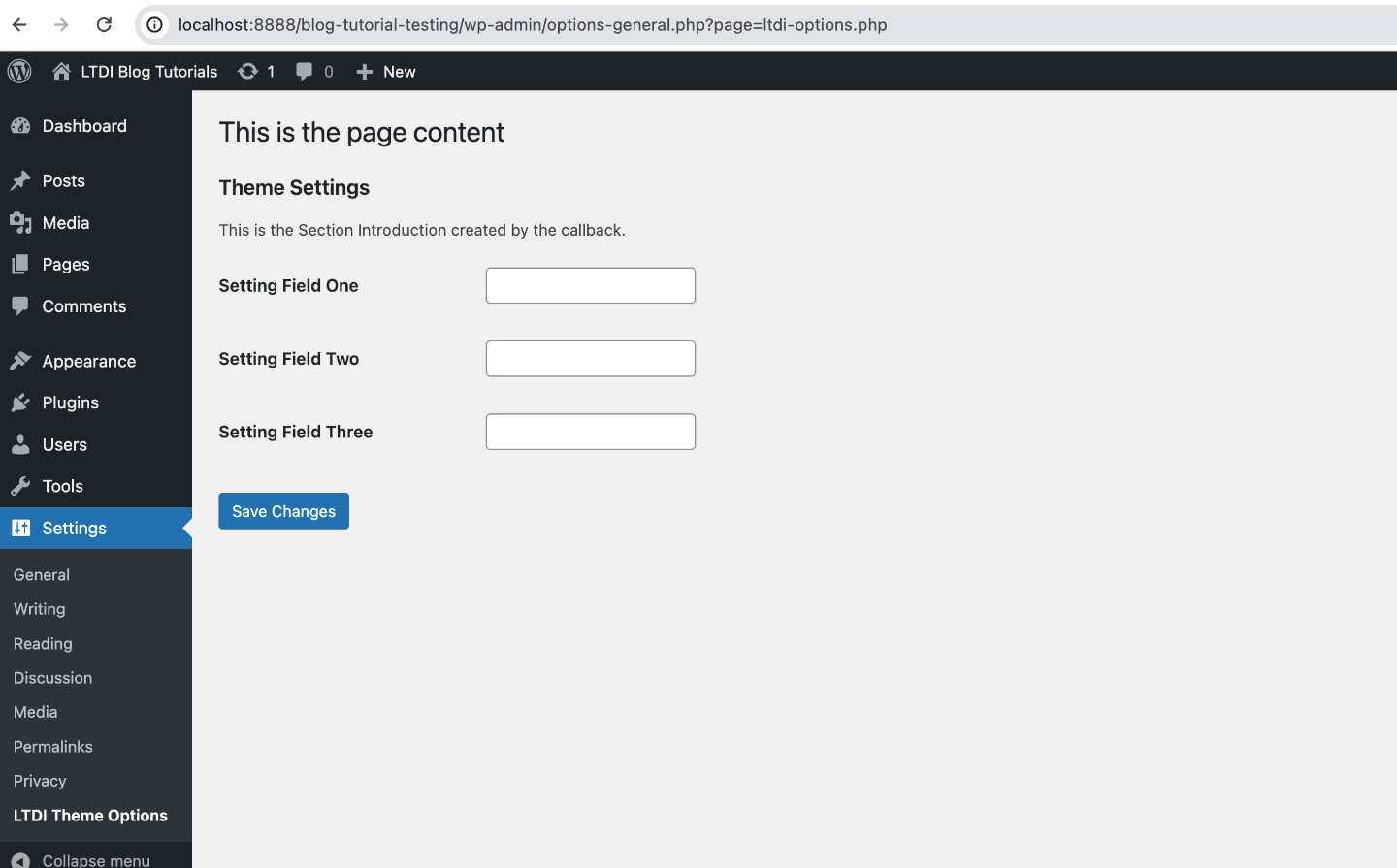 Wordpress add settings field example