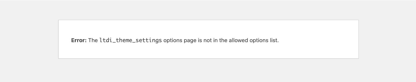 WordPress settings registration error